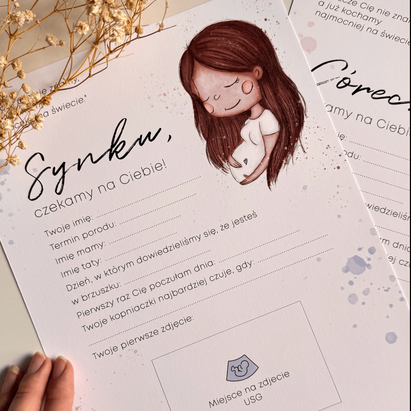 Karta do druku "Czekamy na Ciebie CÓRECZKO lub SYNKU!"
