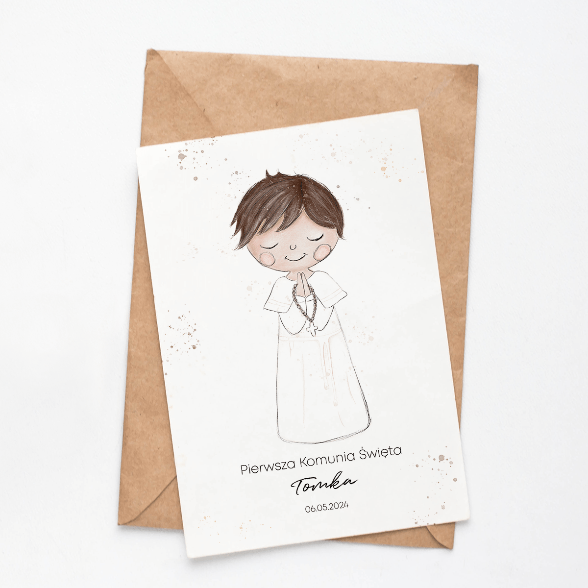 Chłopiec Kartka na Pierwszą Komunię Świętą z kolekcji Minimal
