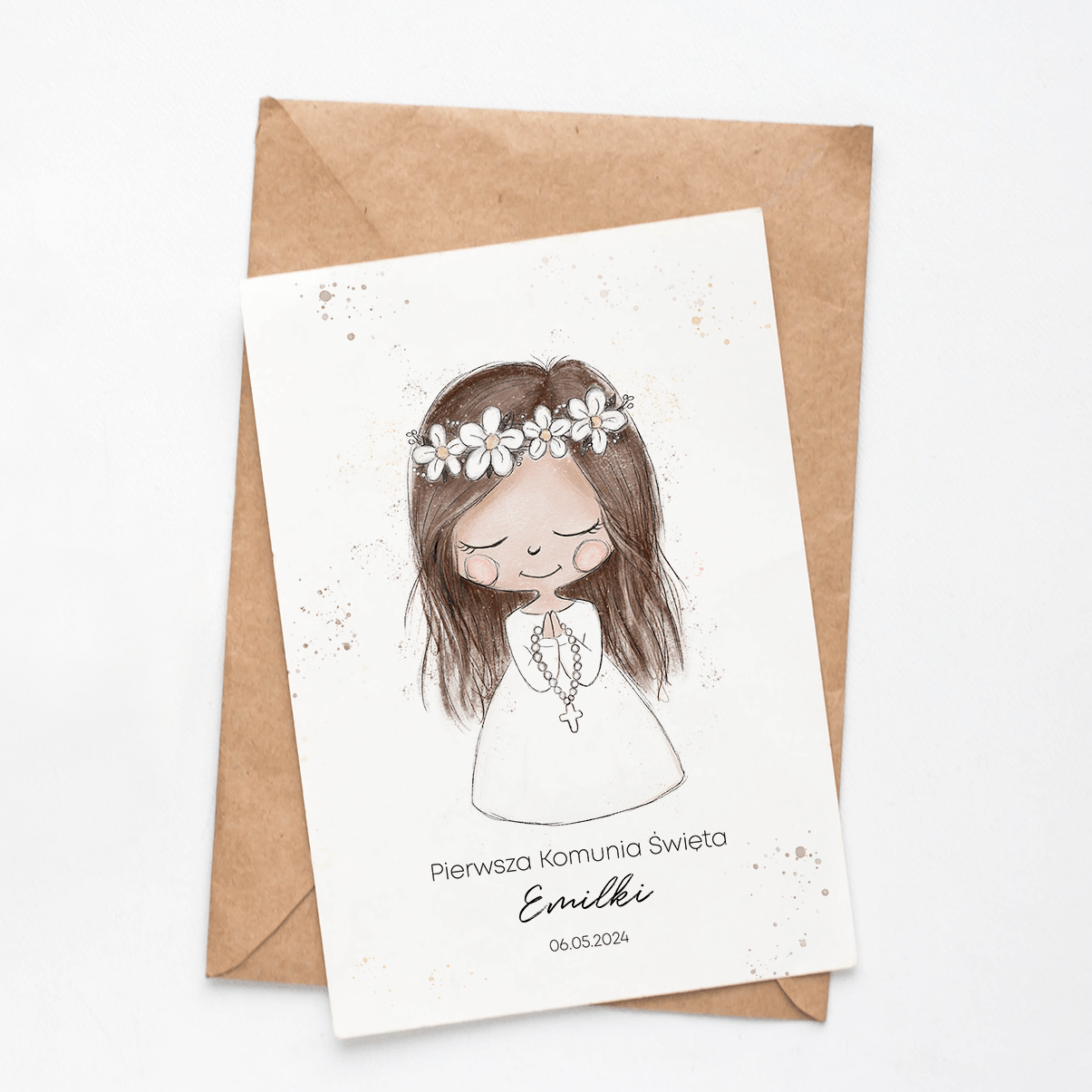 Dziewczynka Kartka na Pierwszą Komunię Świętą z kolekcji Minimal