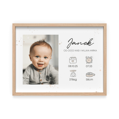 Metryczka Ze Zdjęciem Dziecka - Personalizowany Prezent na Narodziny – Wzór 3