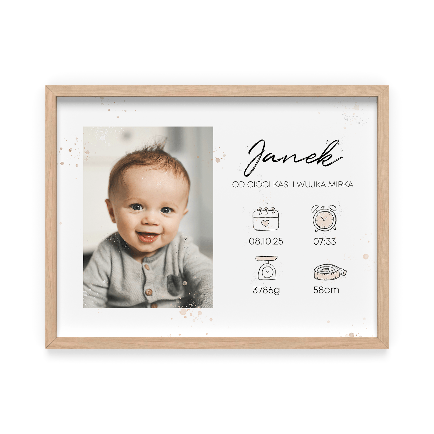 Metryczka Ze Zdjęciem Dziecka - Personalizowany Prezent na Narodziny – Wzór 3