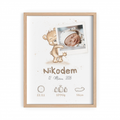 Metryczka dla dziecka z Misiem - ze zdjęciem