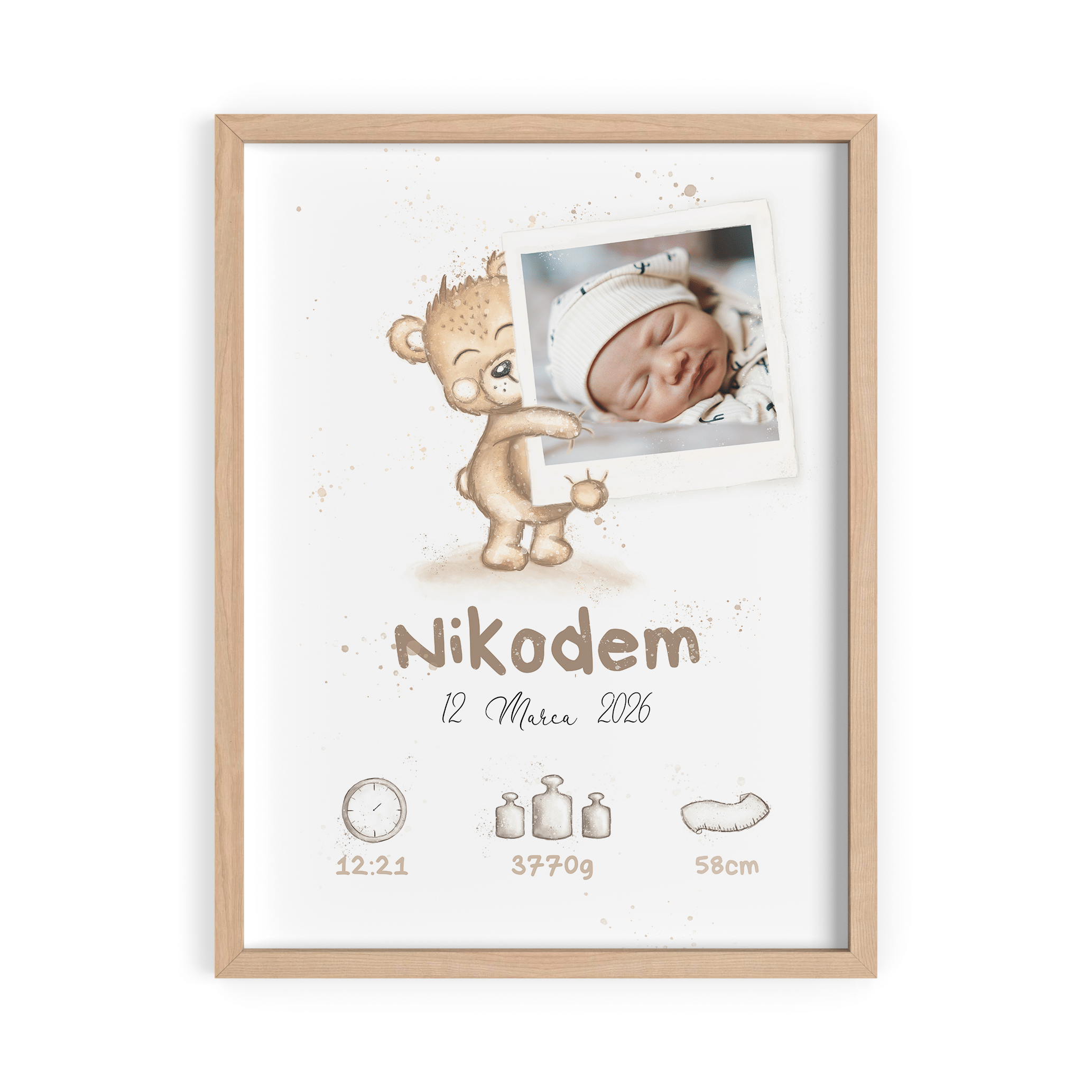 Metryczka dla dziecka z Misiem - ze zdjęciem