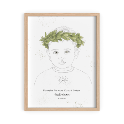 Pamiątka komunijna - portret rysowany na podstawie zdjęcia dla chłopca - Pierwsza Komunia Święta