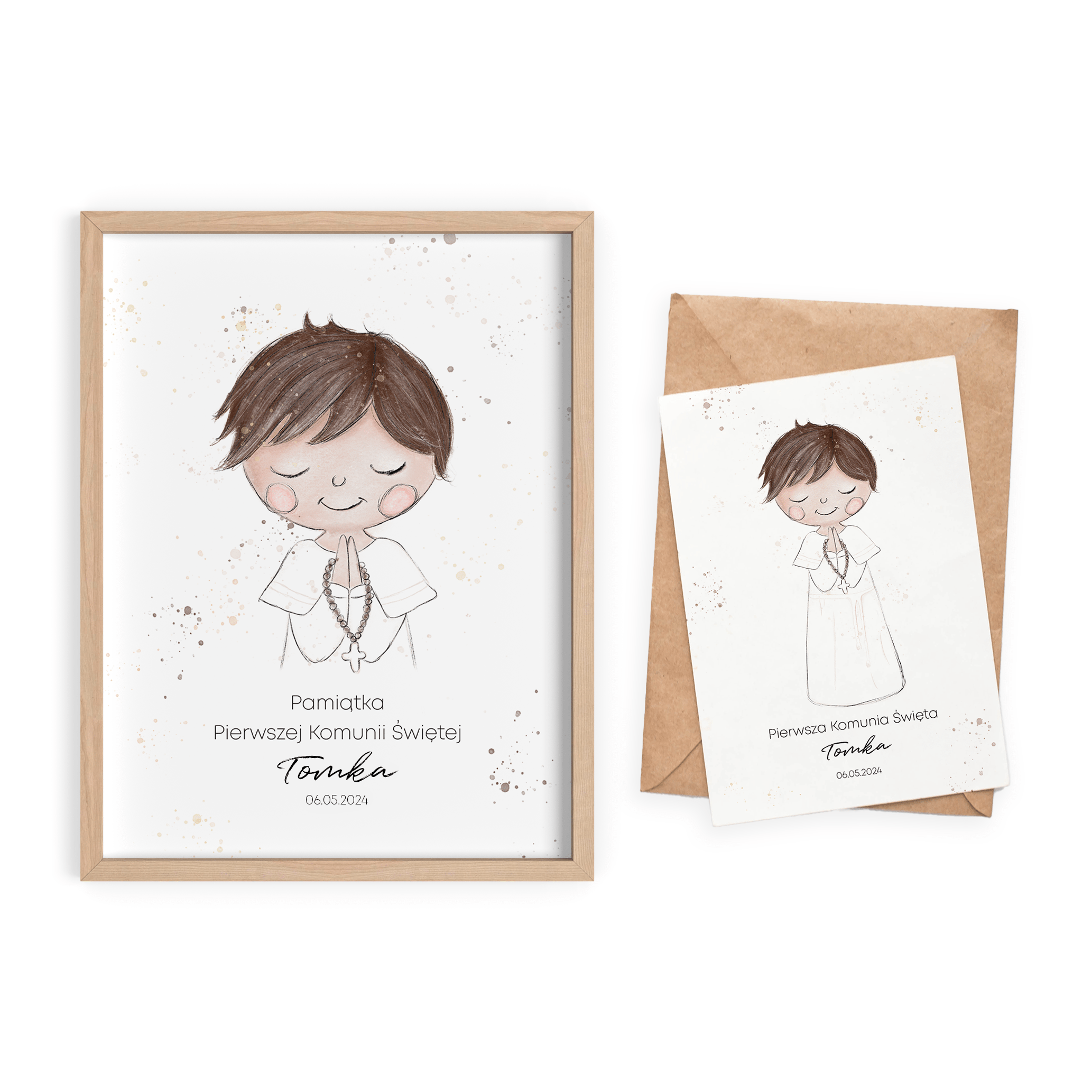 Pamiątka na Pierwszą Komunię Świętą dla chłopca – Zestaw Plakat + Kartka | Personalizowana pamiątka komunijna